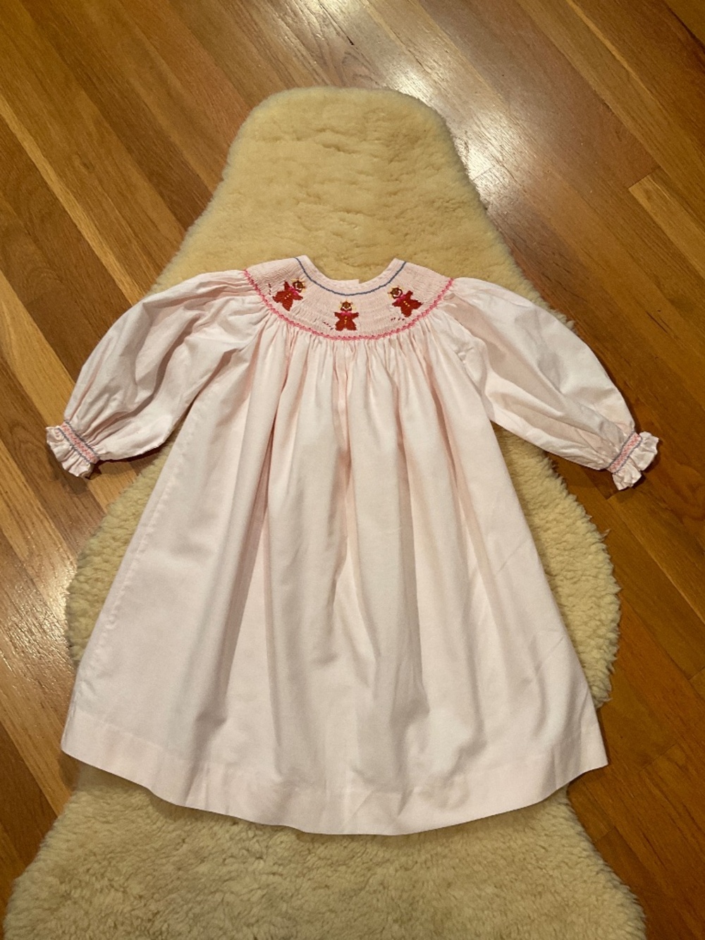 Carouselwear light pink long-sleeved smocked gingerbread bishop dress